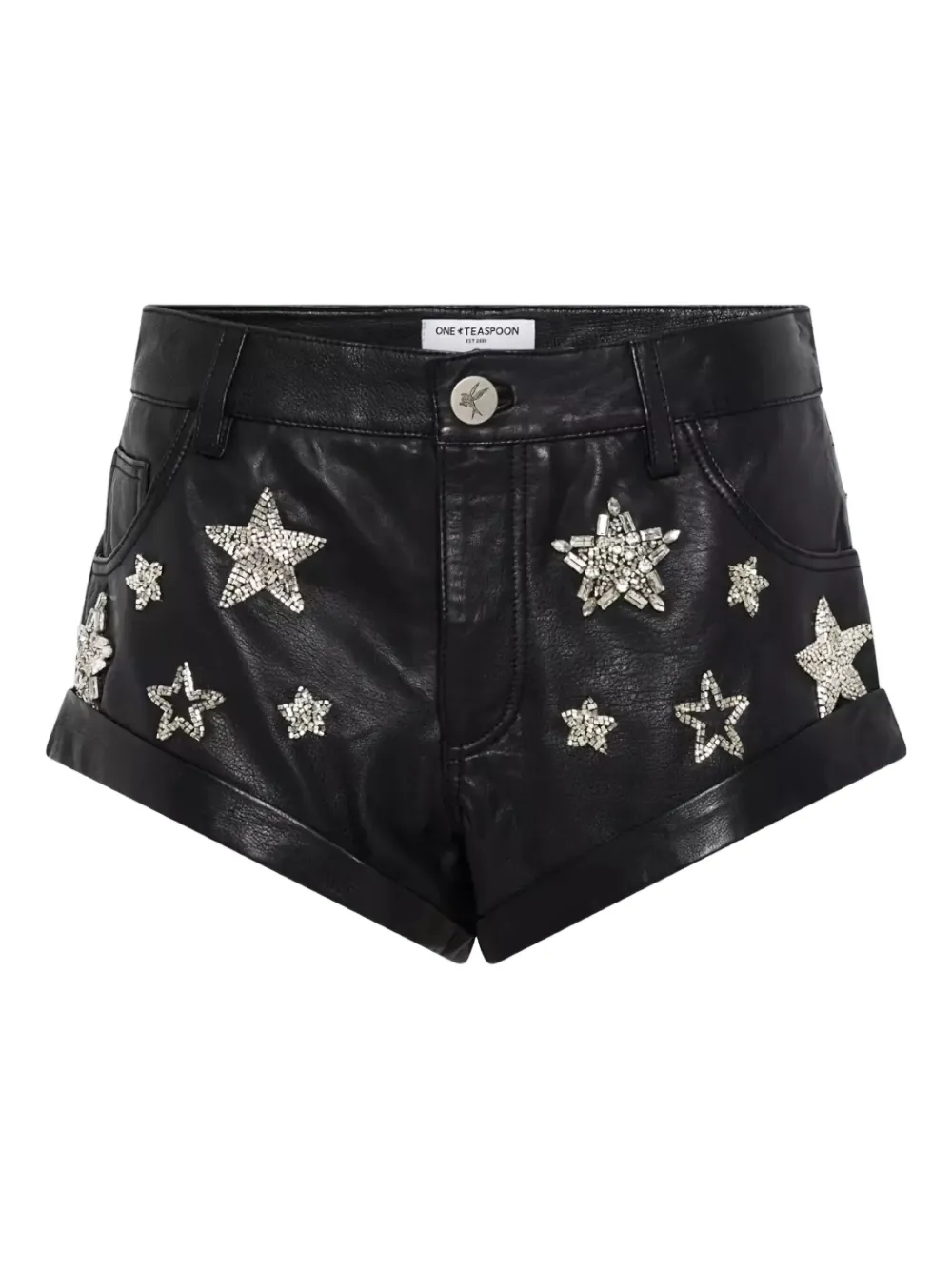 One Teaspoon Star-embellished Rolled Shorts In Black