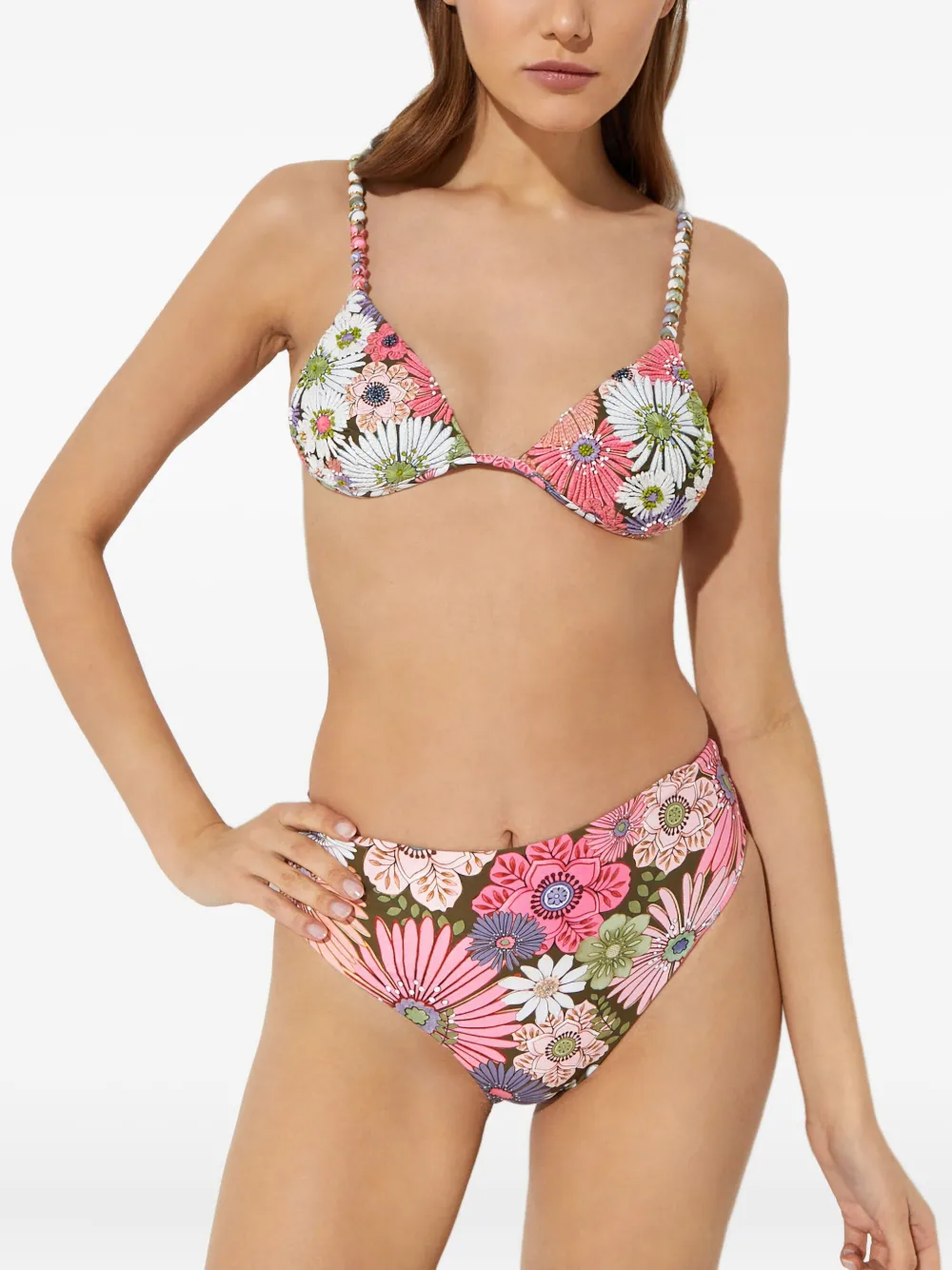 Agua Bendita Embroidered-detail Bikini Top In Multi
