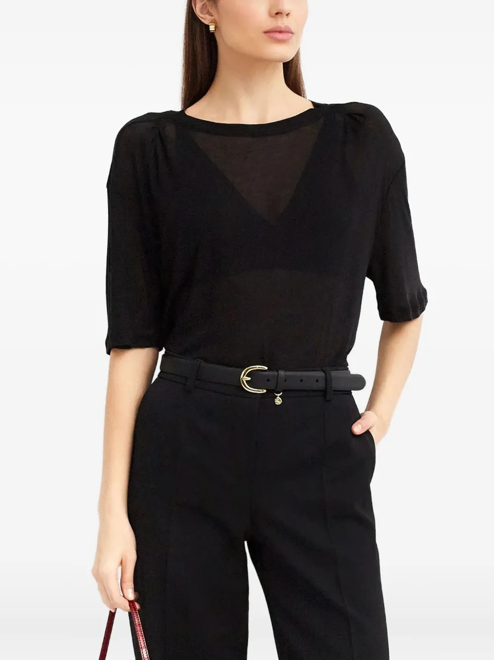 Victoria Beckham Pleated Short-sleeve Top In Black