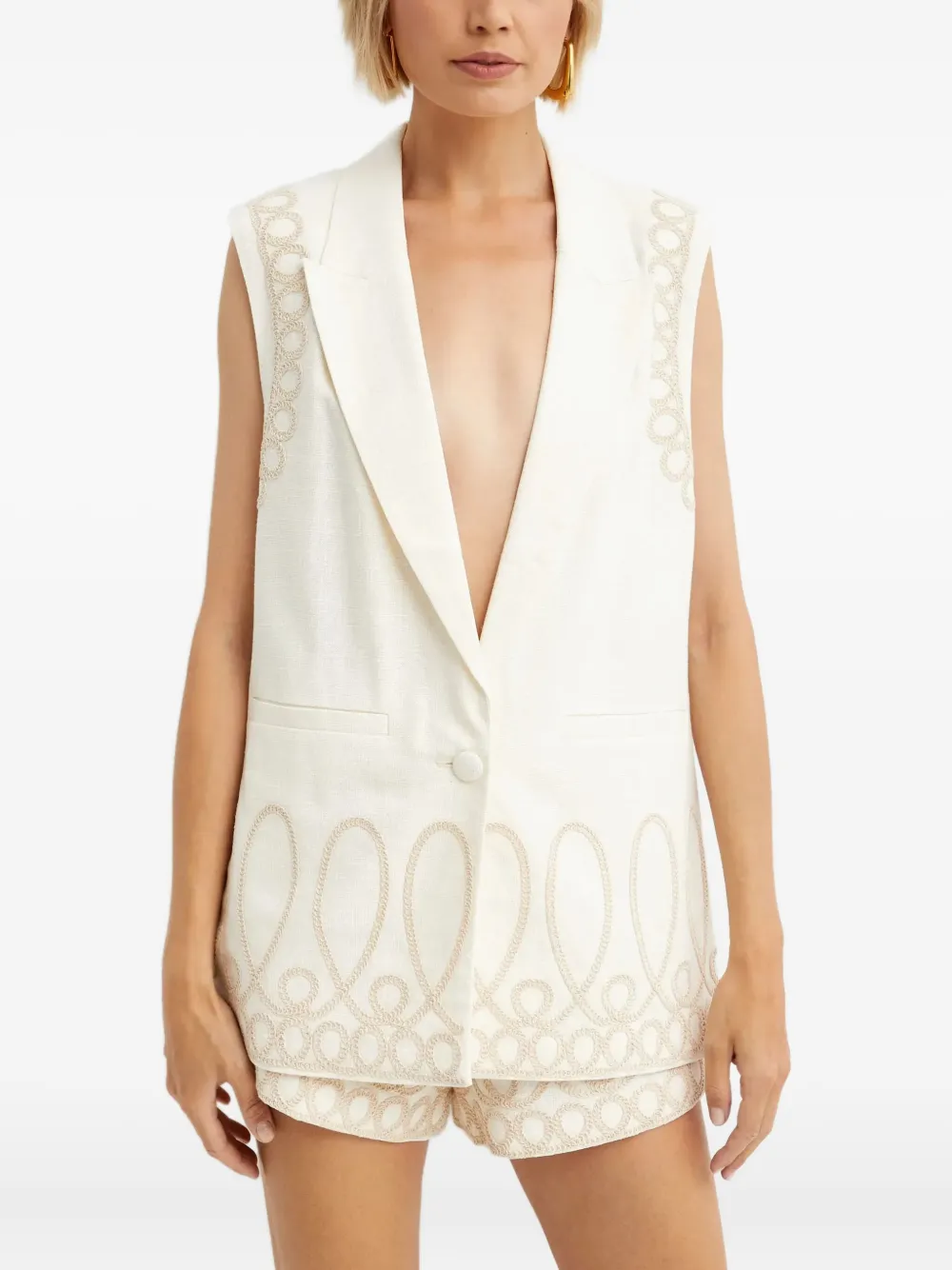 Ixiah Alkali Embroidered Waistcoat In Neutral