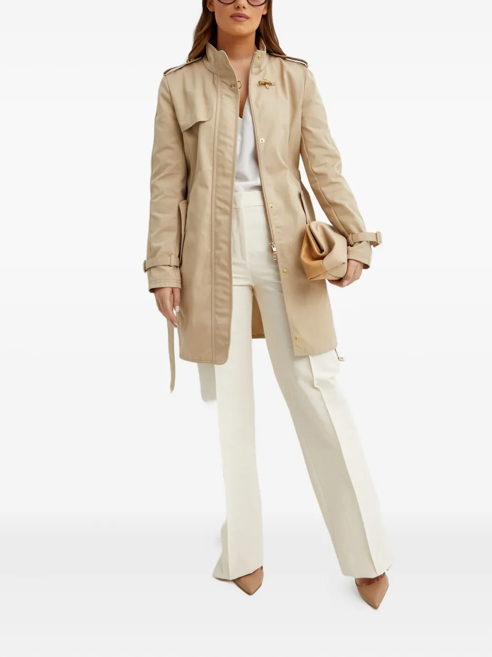 Fay Belted Hook Coat In Gray