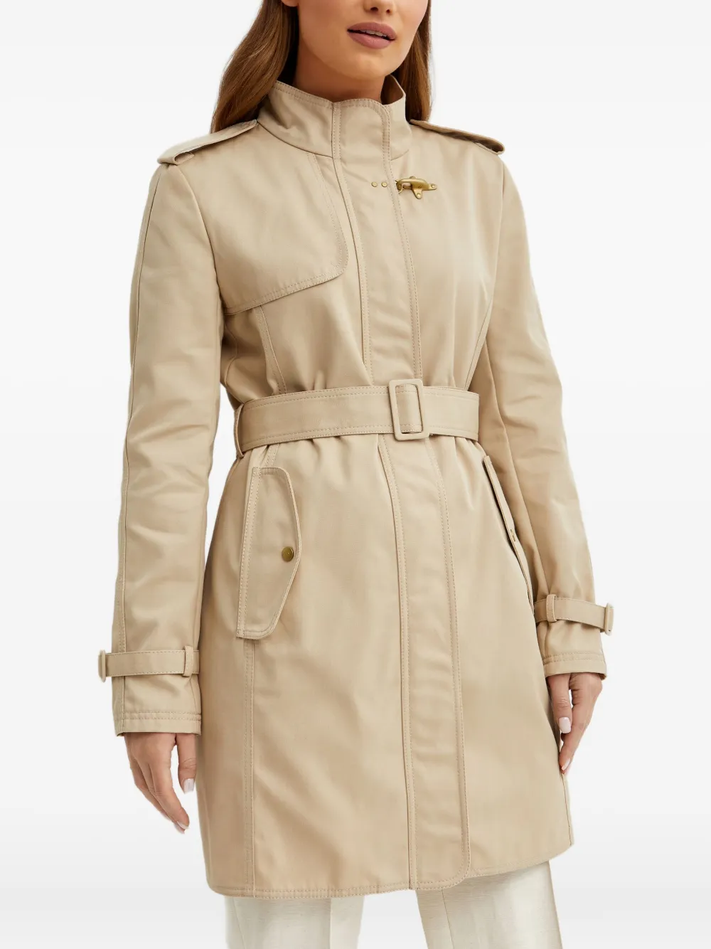 Fay Belted Hook Coat In Gray
