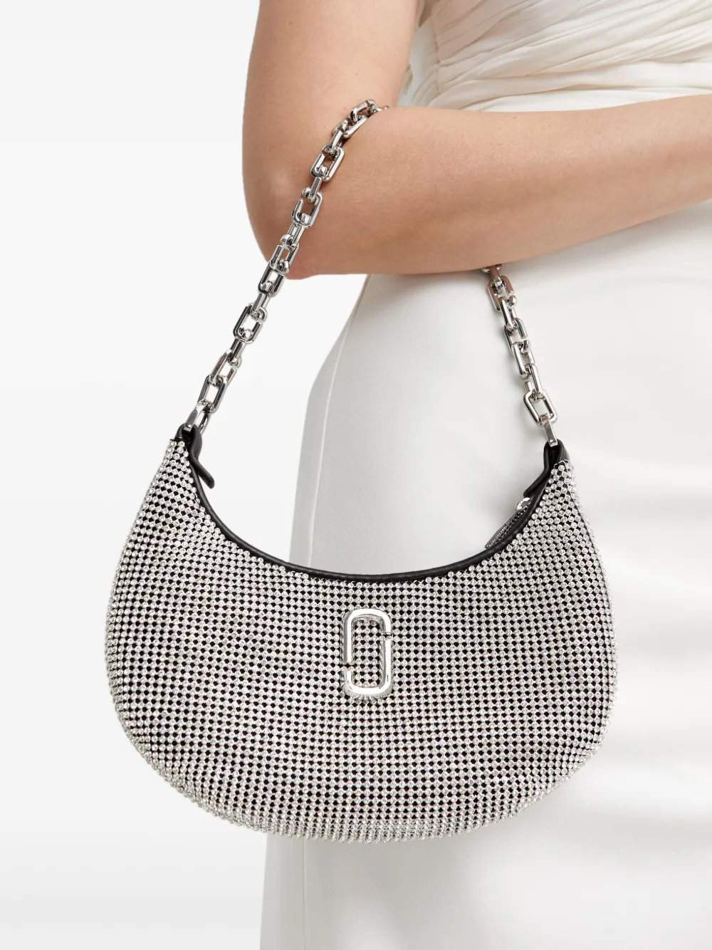 Marc Jacobs small The Curve crystal-embelishmend logo-detail shoulder bag - Zilver