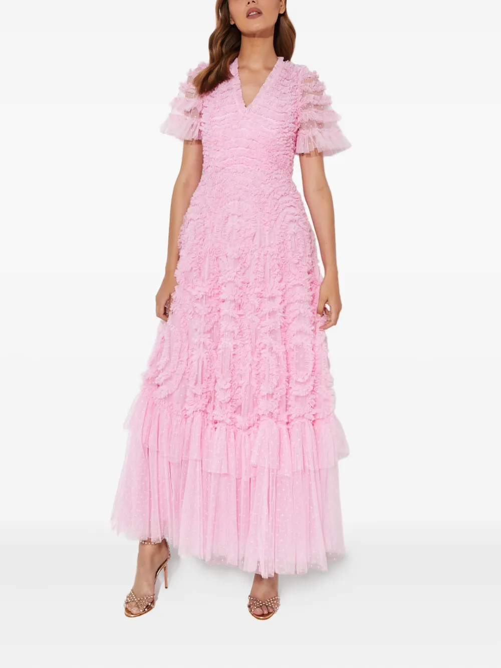 Needle & Thread Maxi-jurk met ruches - Roze