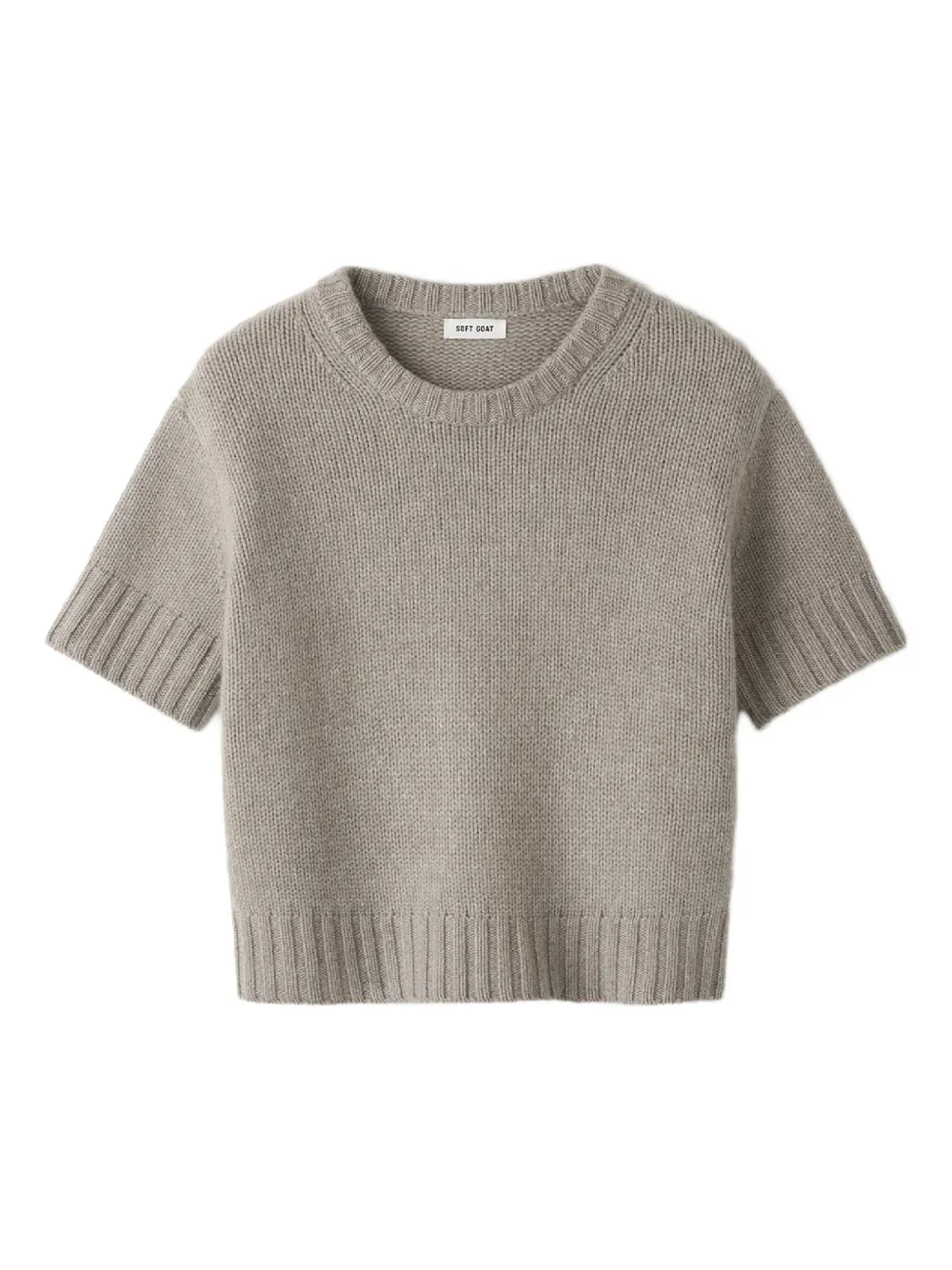 Soft Goat Short-sleeve Round-neck Sweater In Gray