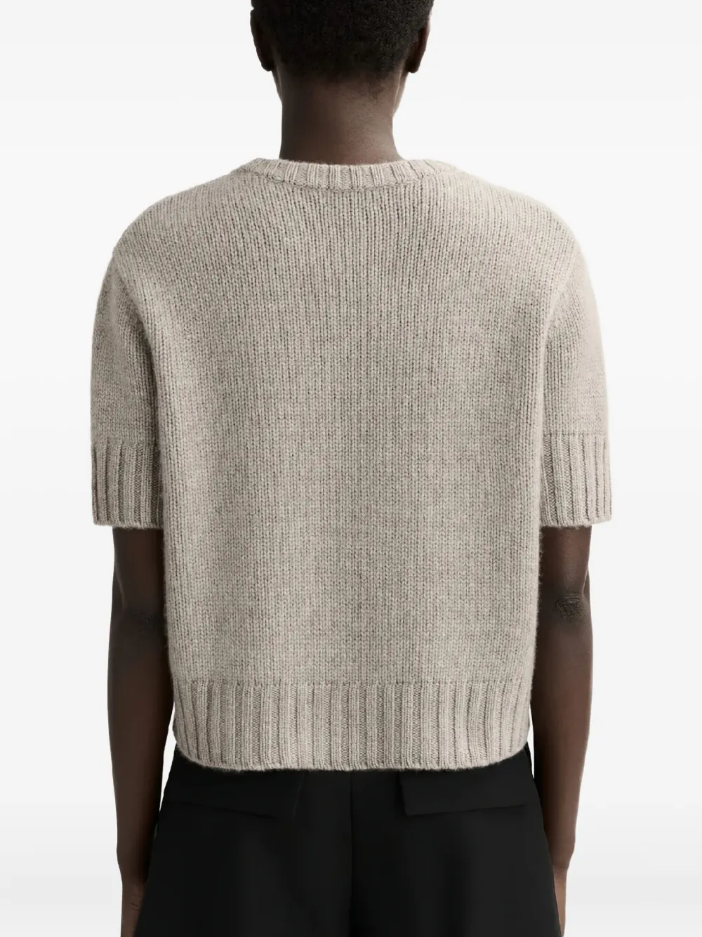 Soft Goat Short-sleeve Round-neck Sweater In Gray