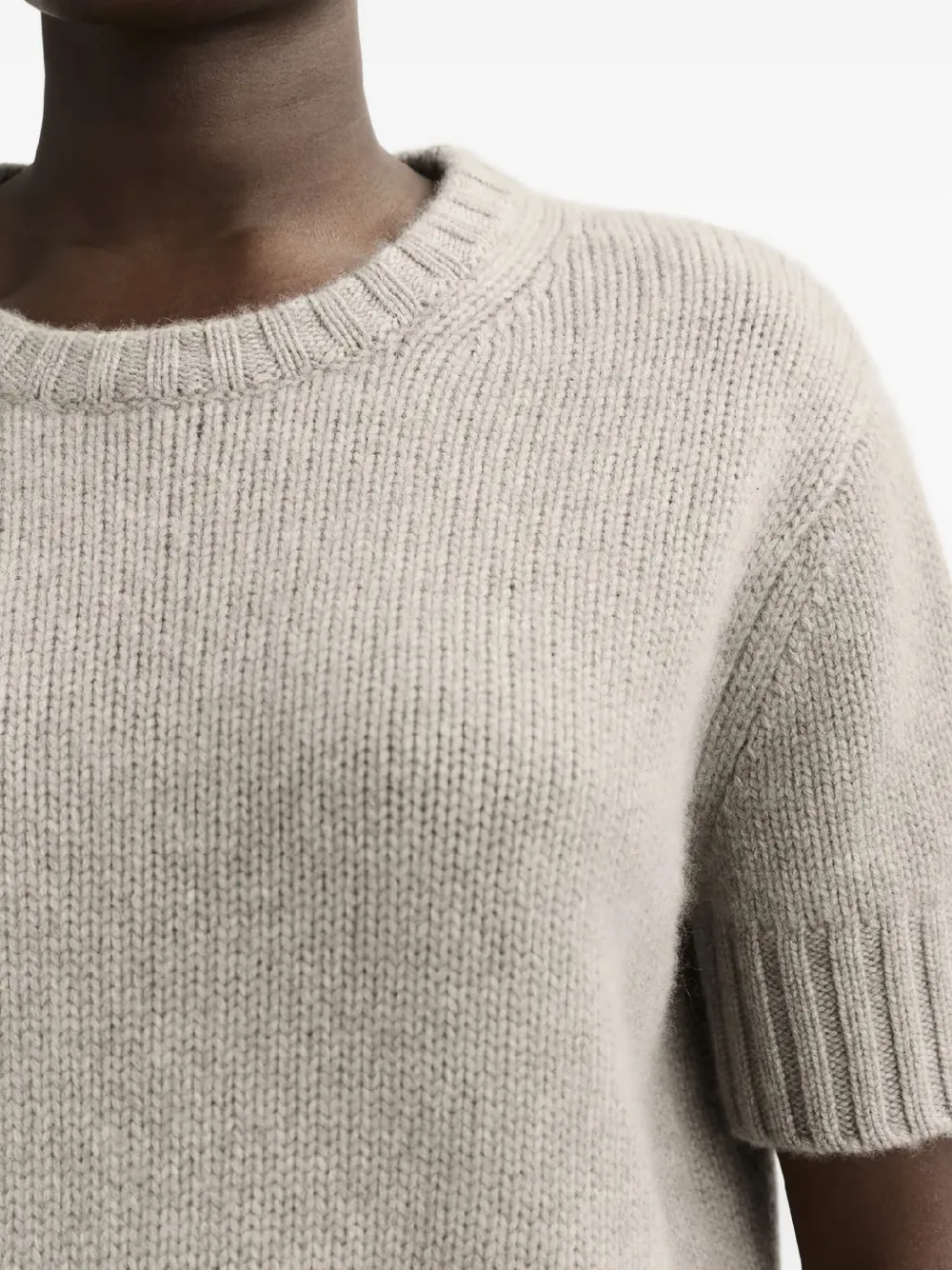 Soft Goat Short-sleeve Round-neck Sweater In Gray