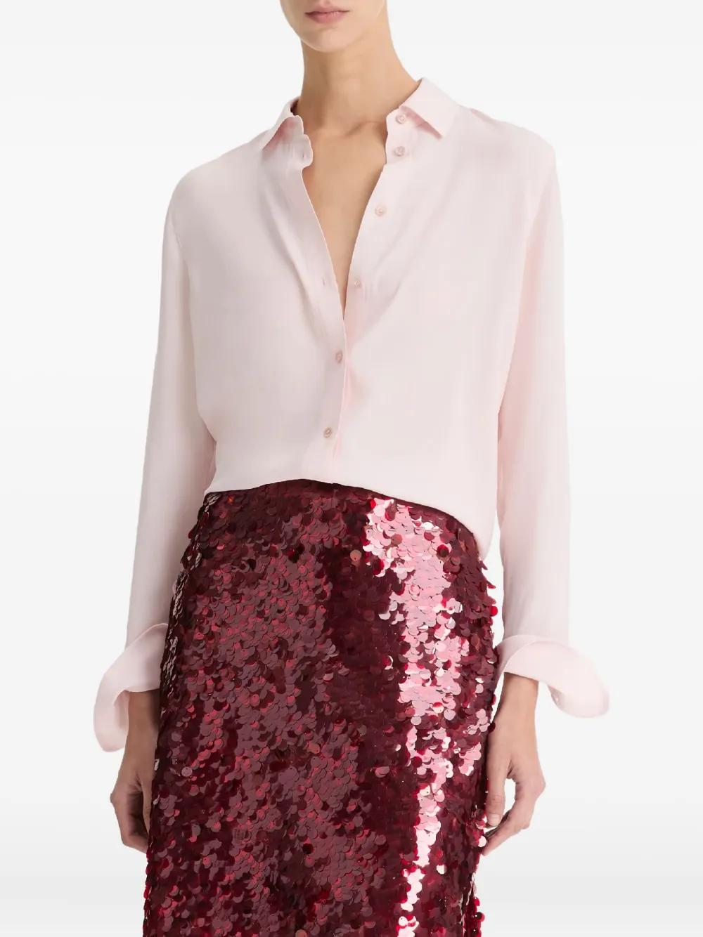 Vince Buttoned Silk Shirt In Pink