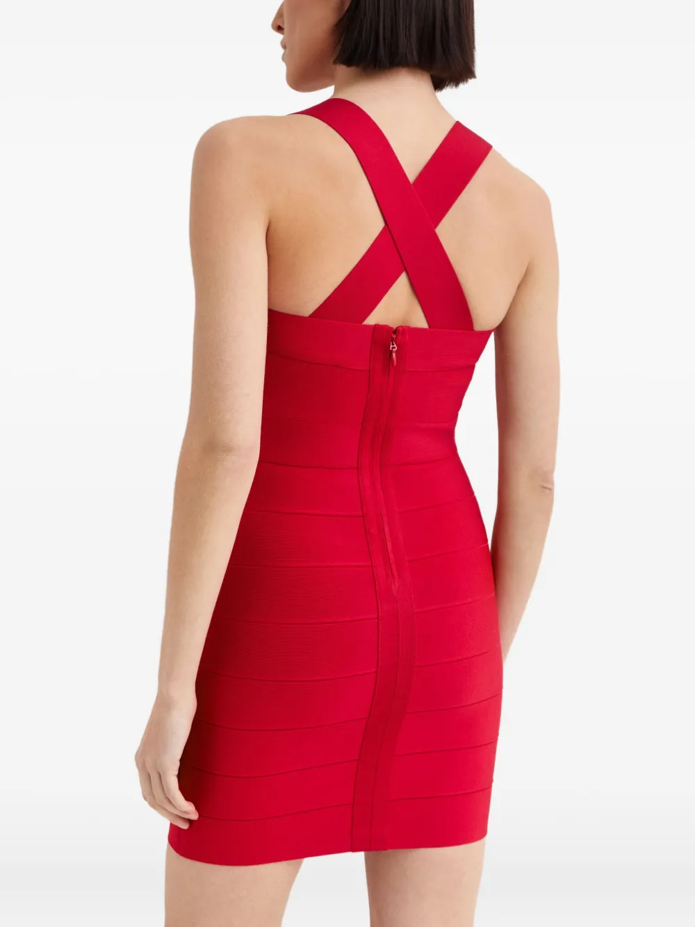 Herve Leger Crossover-strap Mini Dress In Red