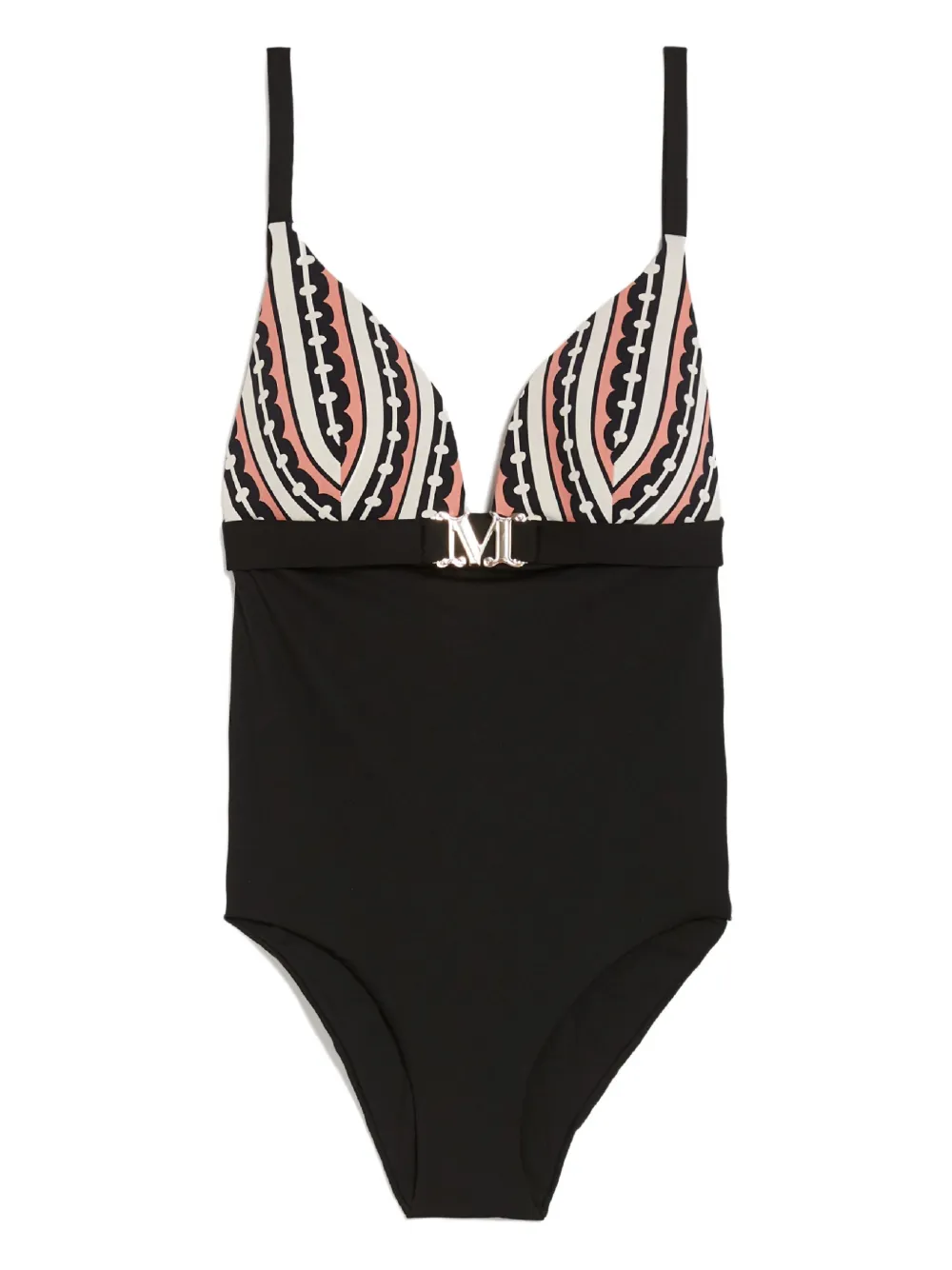 Max Mara Crystal Monogram-print Swimsuit In Black