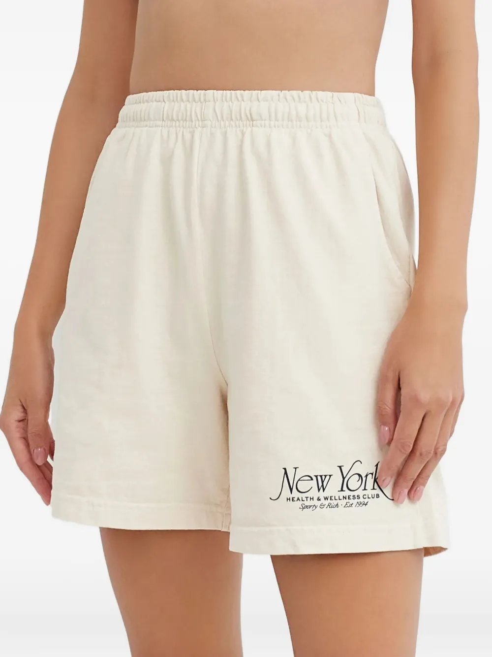 Sporty And Rich Logo Elasticated Waistband Shorts In Neutral