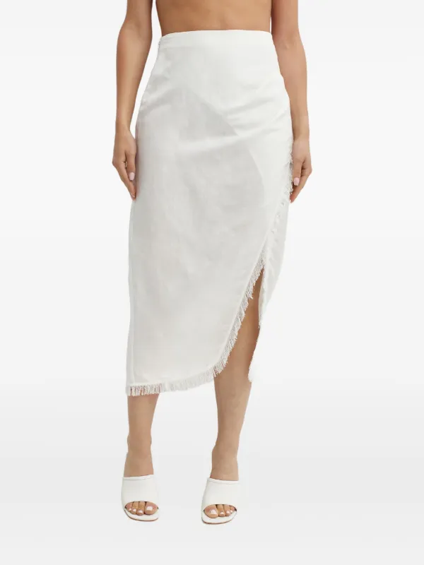 Simkhai Quinton Fringed Midi Skirt in White