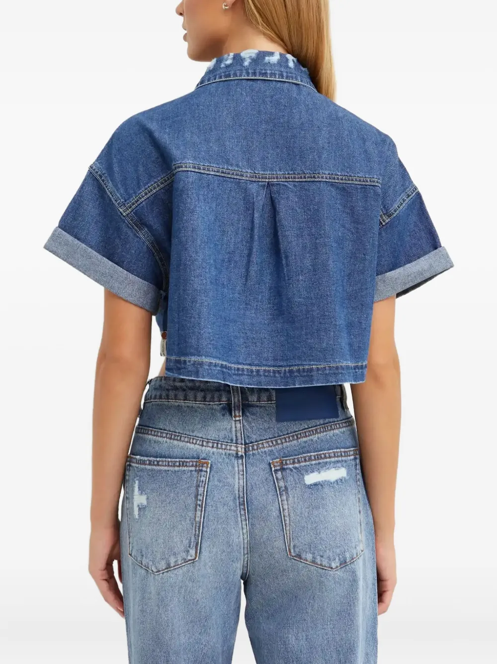 One Teaspoon Cropped spijkerblouse Blauw