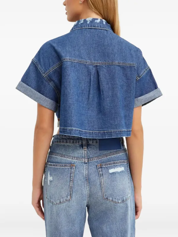 One Teaspoon クロップド デニムシャツ ブルー FARFETCH JP
