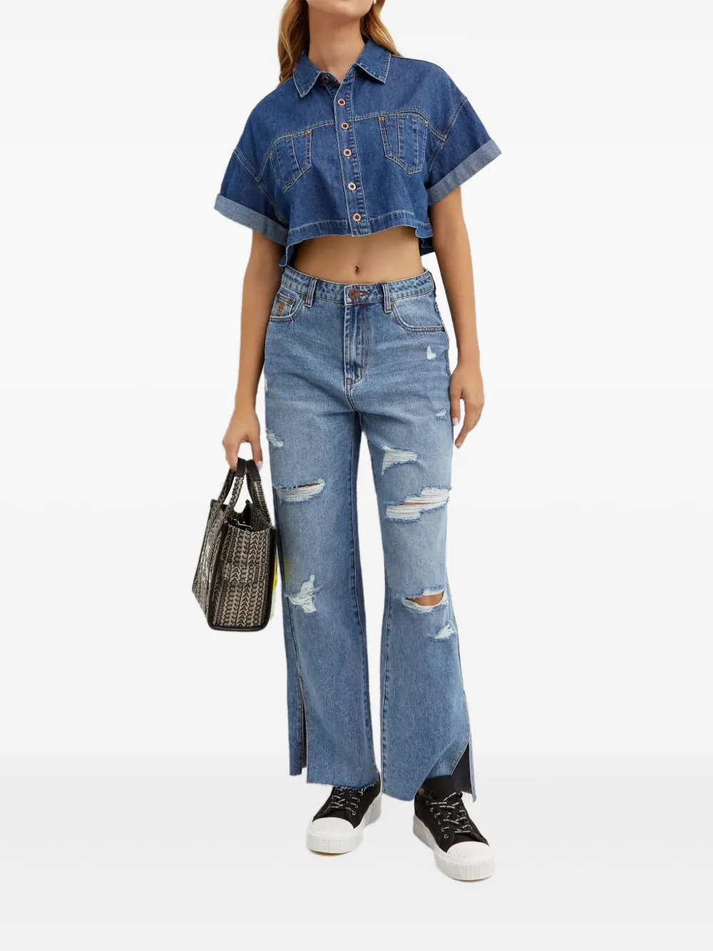 One Teaspoon Cropped spijkerblouse - Blauw