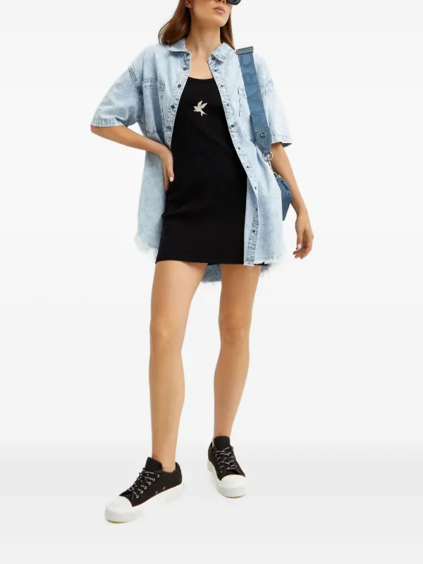 white christmas dresses Medium Wash Denim Mini Shift Dress - Casual Dresses