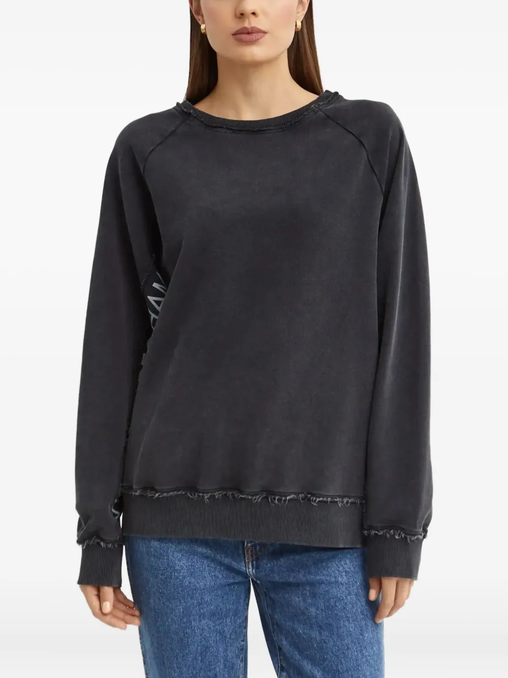 Victoria Beckham Raw-edge Sweatshirt In Black