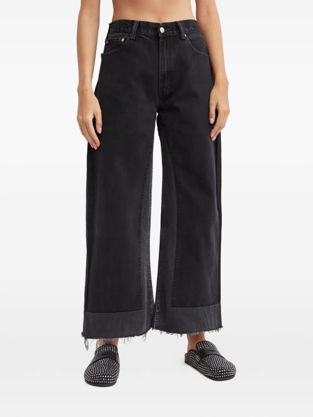 B Sides Frayed Cropped Jeans In Black