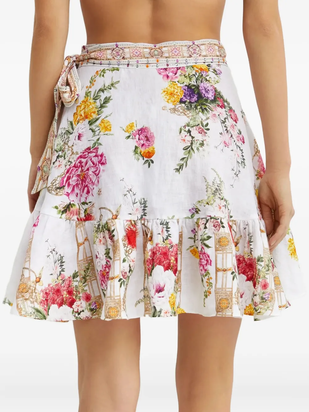 Camilla Mini-rok met ruches en bloemenprint Wit