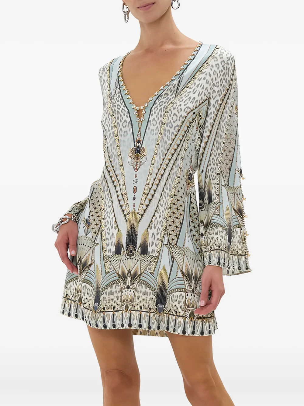 Camilla crystal-embellished printed mini dress - Grijs