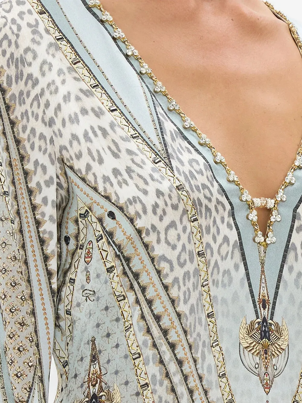 Camilla Mini-jurk verfraaid met kristallen en print Grijs