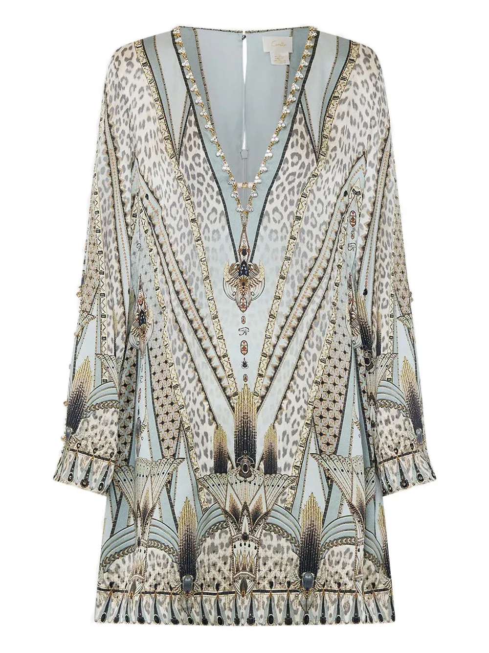 Camilla crystal-embellished printed mini dress - Grigio
