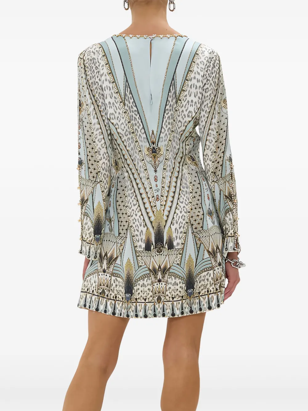 Camilla Mini-jurk verfraaid met kristallen en print Grijs