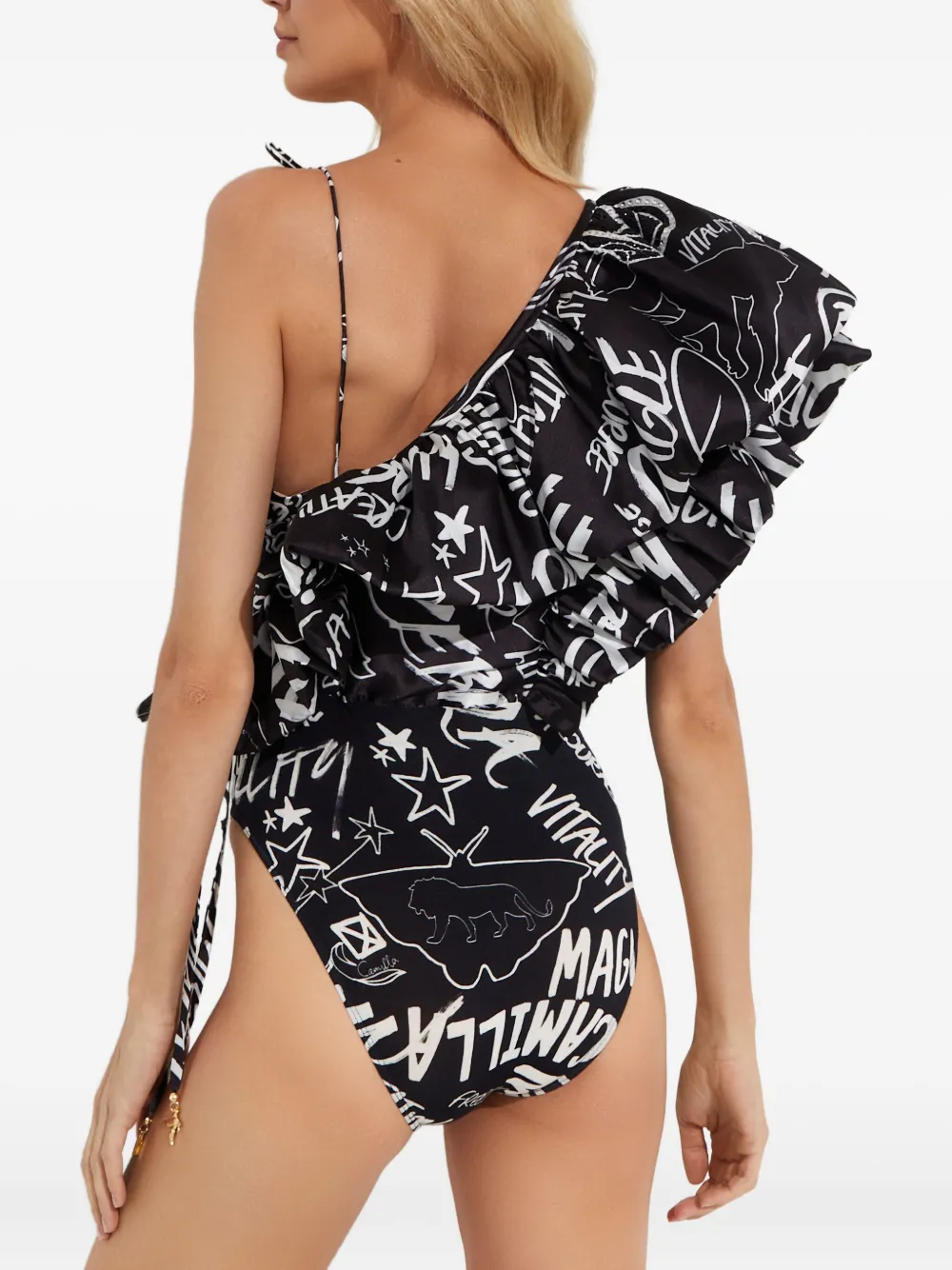 Camilla Ruffled Spirit Scribble Body In Black