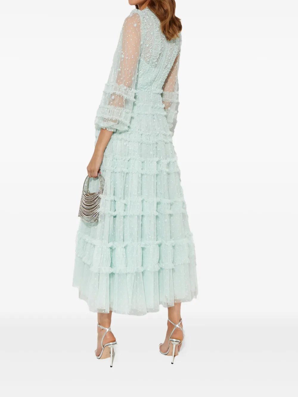 Needle & Thread Violet jurk met pailletten en ruches Groen