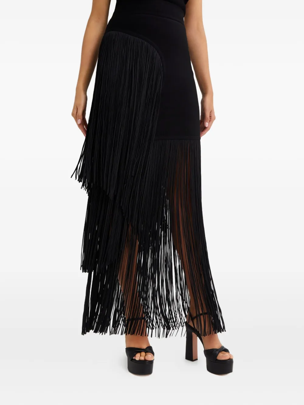 Herve Leger Asymmetric Fringed Skirt In Black