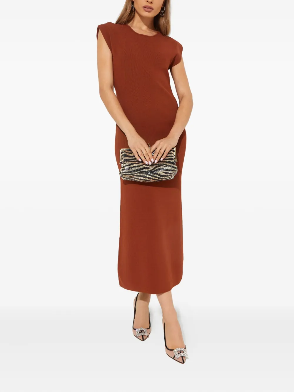 Yves Salomon round-neck sleeveless midi dress - Bruin