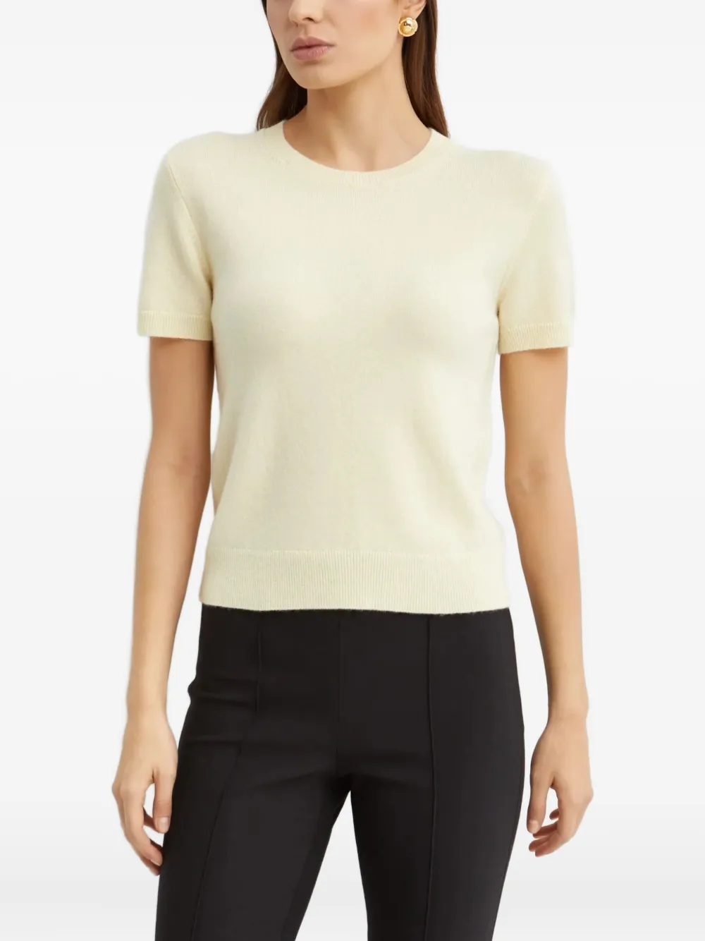 Vince Ribbed Short-sleeve Knitted T-shirt In Neutral