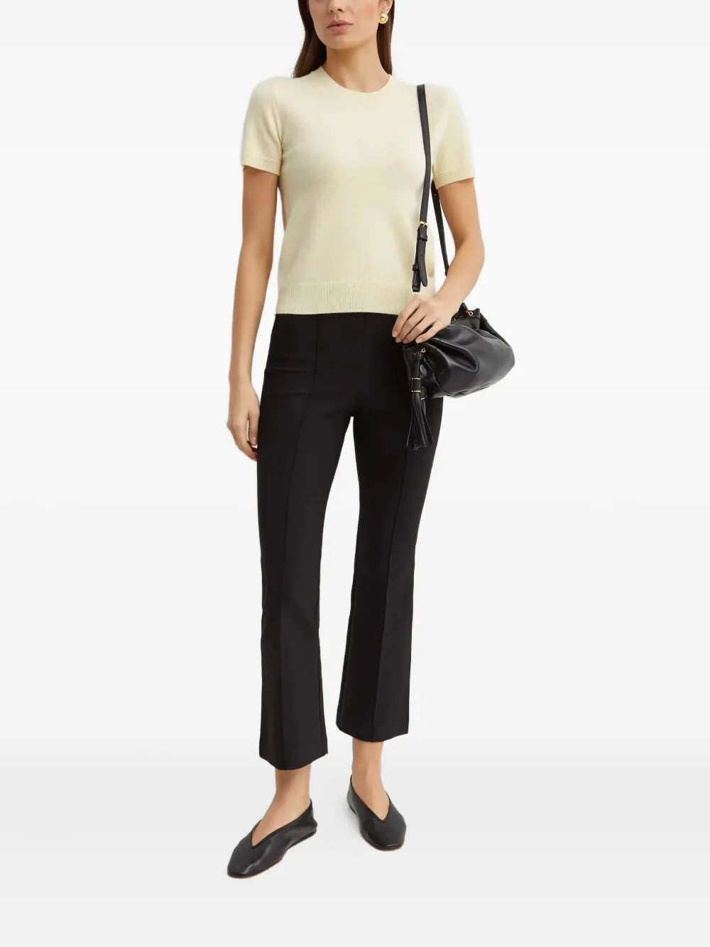 Vince Ribbed Short-sleeve Knitted T-shirt In Neutral