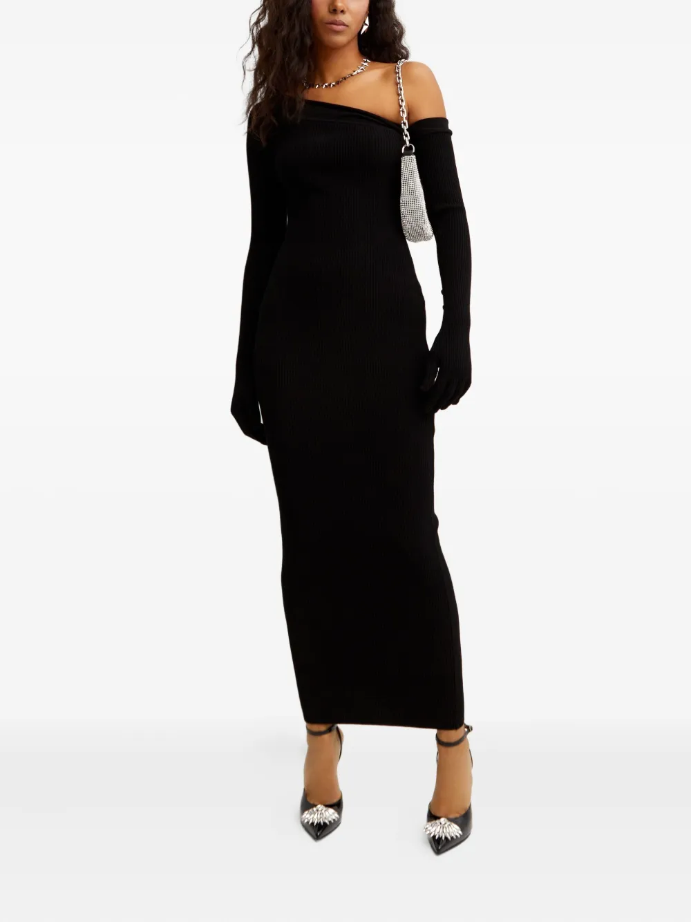 Jean Paul Gaultier Ribbed-knit Maxi Dress In Black