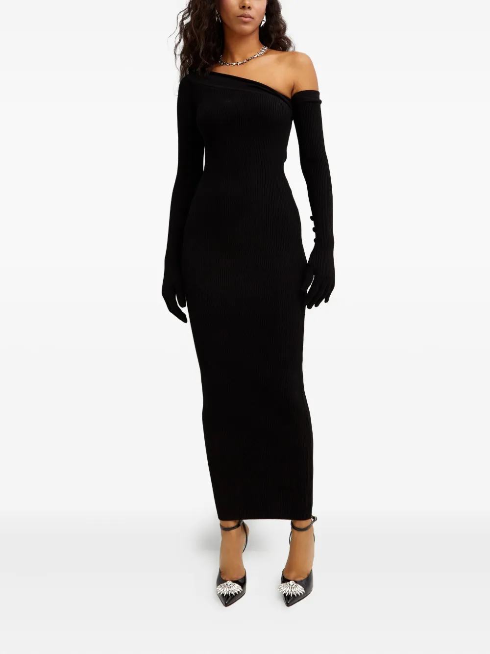 Jean Paul Gaultier Ribbed-knit Maxi Dress In Black