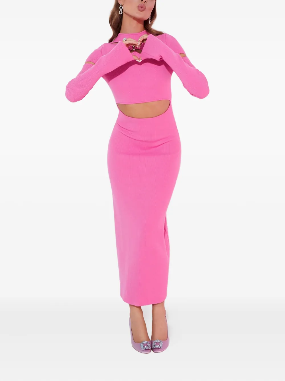 Mach&mach Camille Cut-out Crystal Midi Dress In Pink