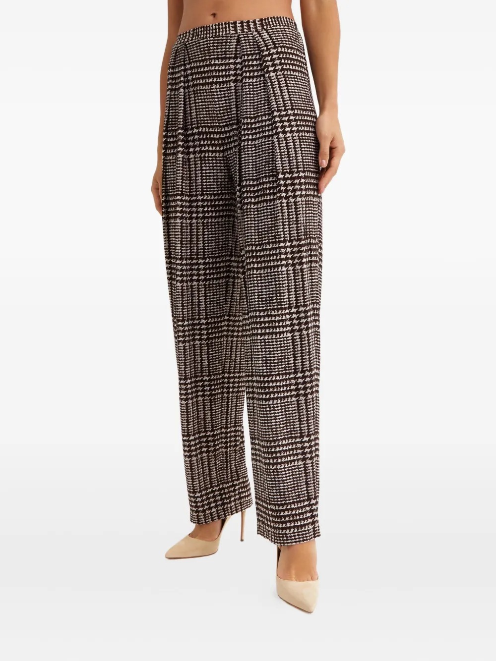 Norma Kamali pleated houndstooth trousers | Brown | Image 1
