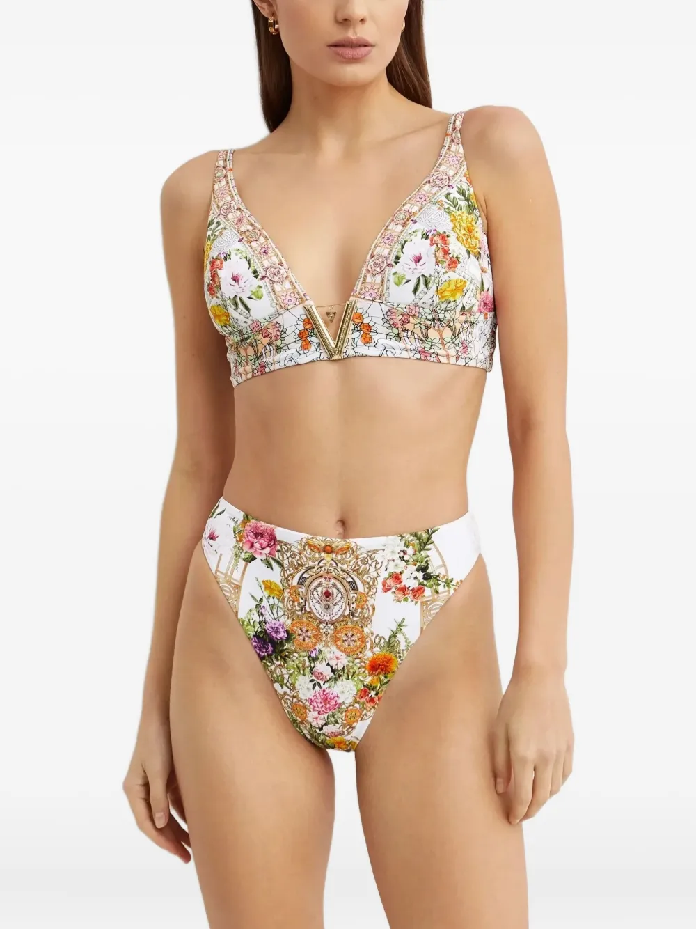 Camilla The Egyptian Rose Floral-pattern Bikini Top In Multi