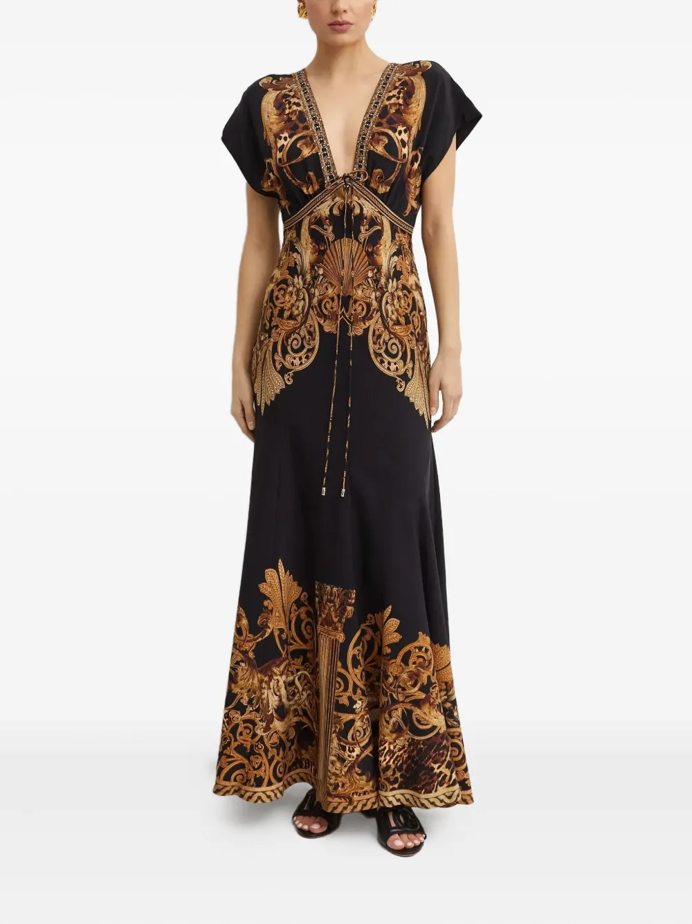 Camilla Maxi-jurk met V-hals - Zwart