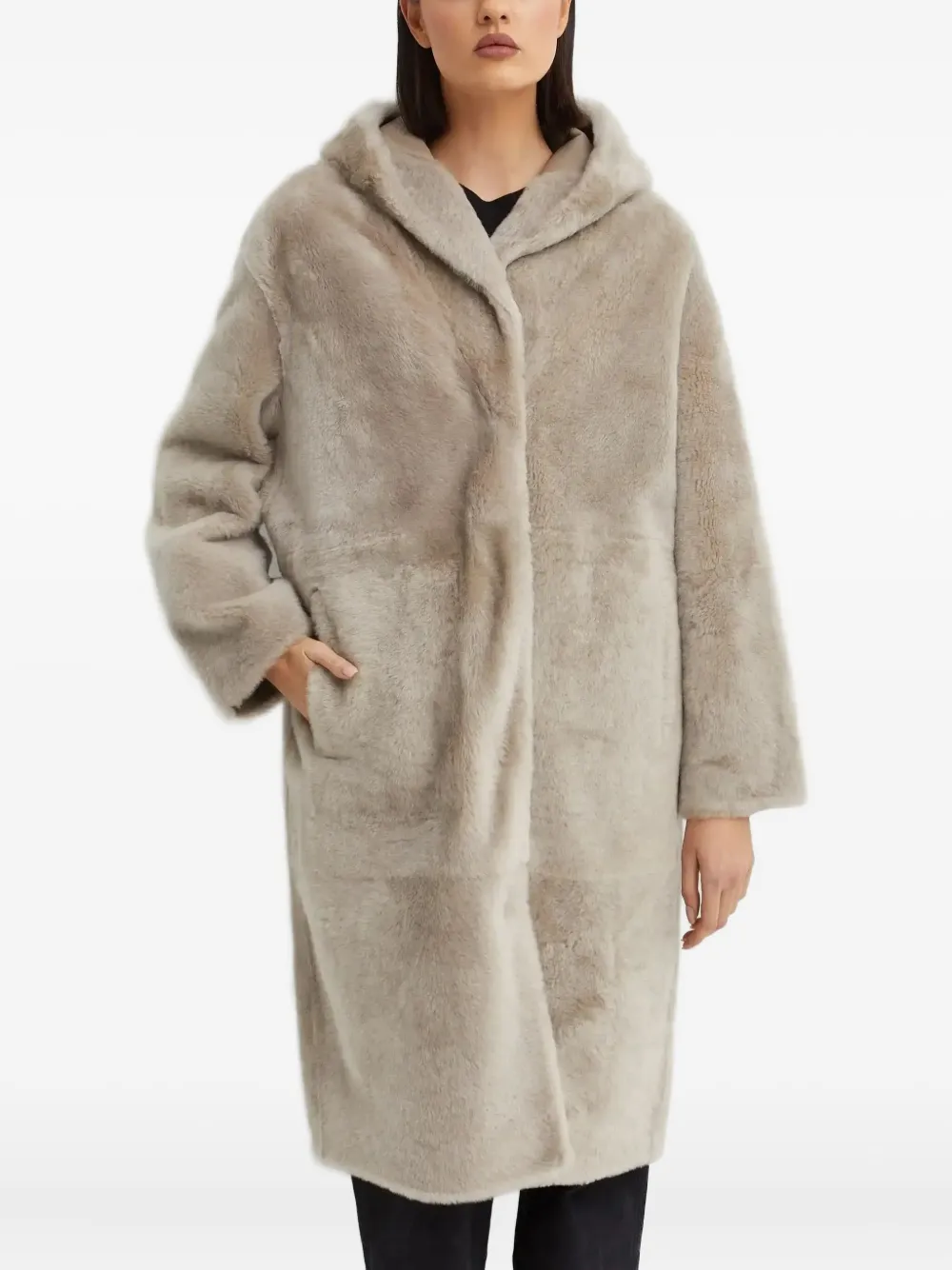 Yves Salomon Hooded Single-breasted Coat In Brown
