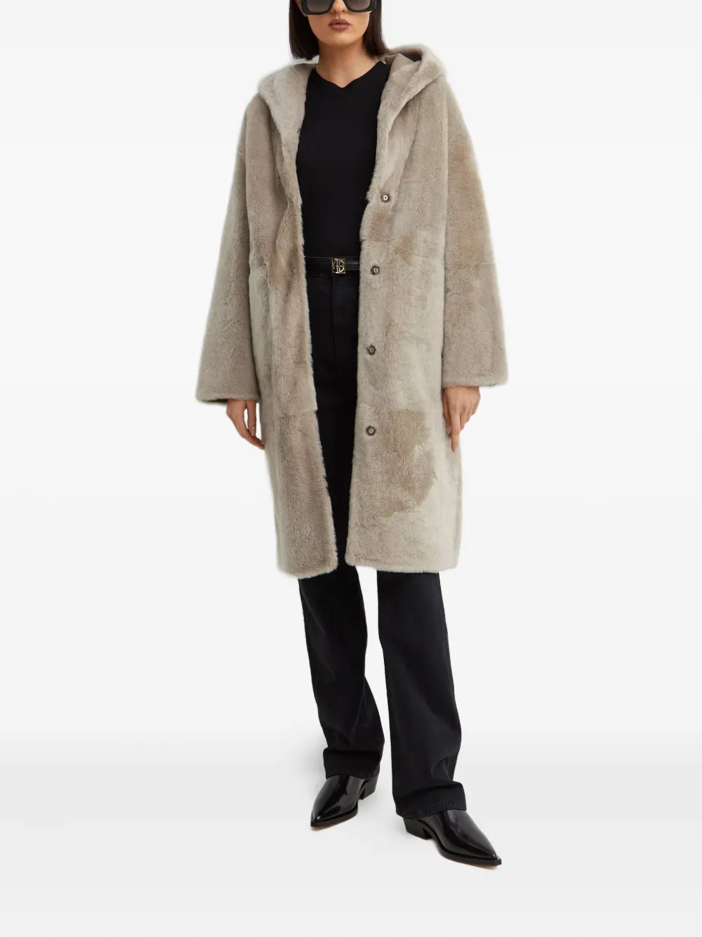 Yves Salomon hooded single-breasted coat - Beige