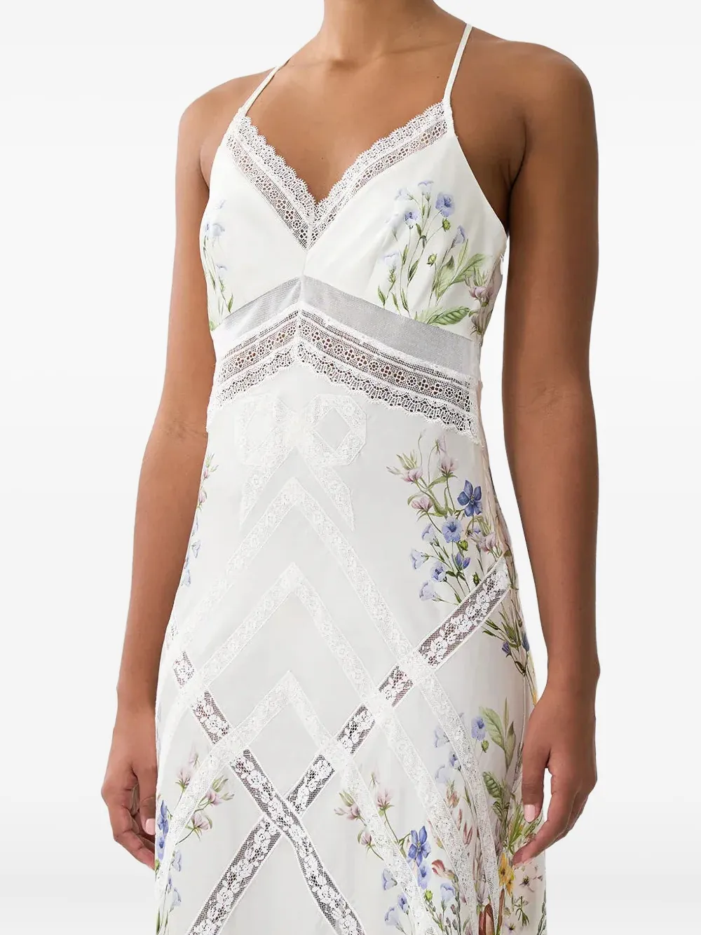 Camilla Lace Splice Bias Silk Maxi Dress In White