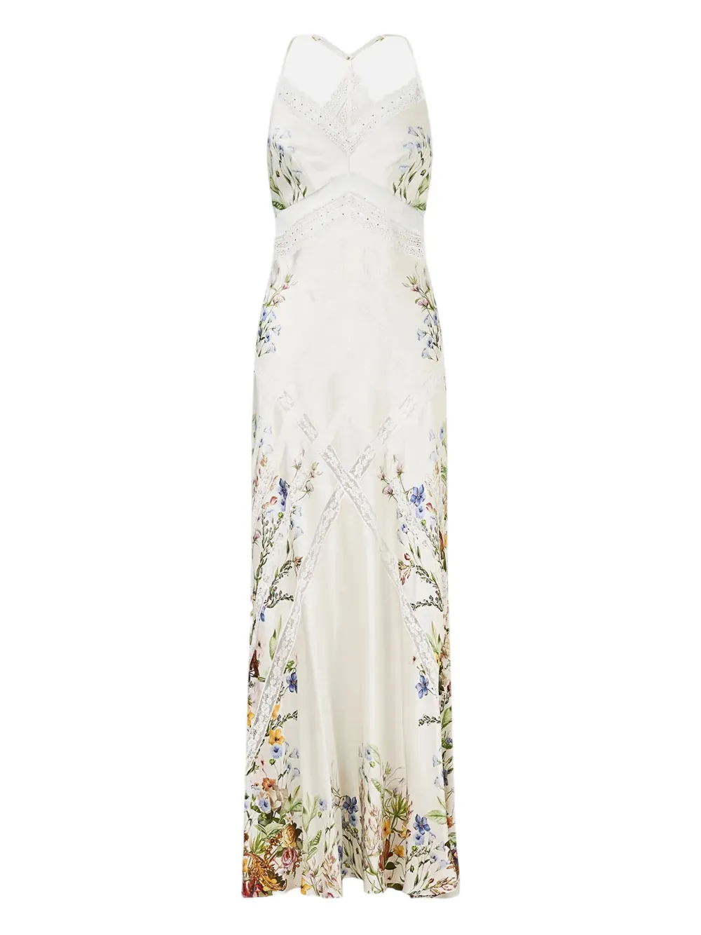 Camilla Lace Splice Bias Silk Maxi Dress In White
