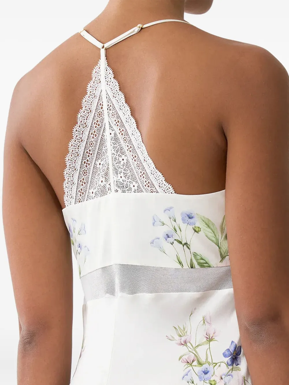 Camilla Lace Splice Bias Silk Maxi Dress In White