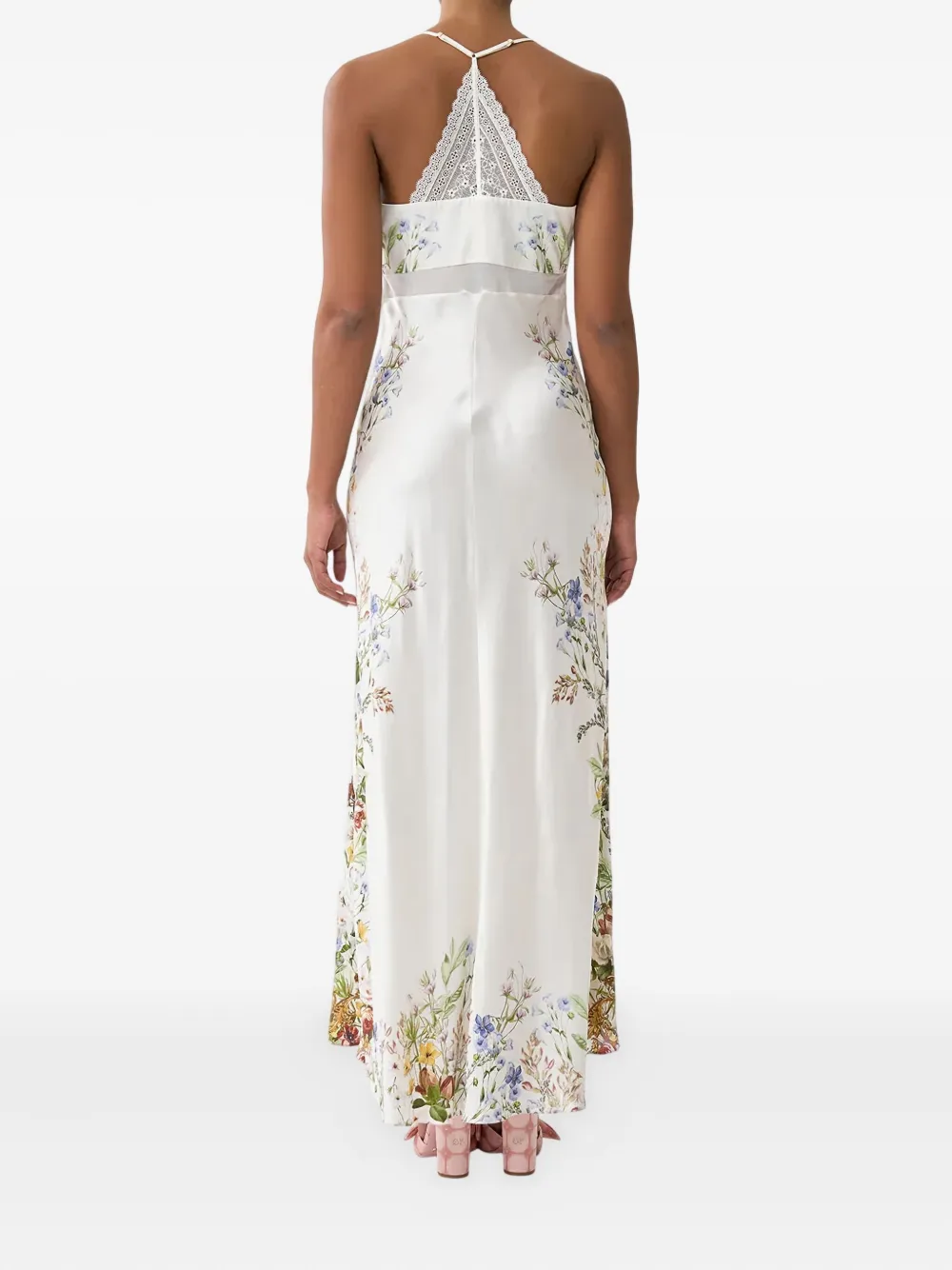 Camilla Lace Splice Bias Silk Maxi Dress In White