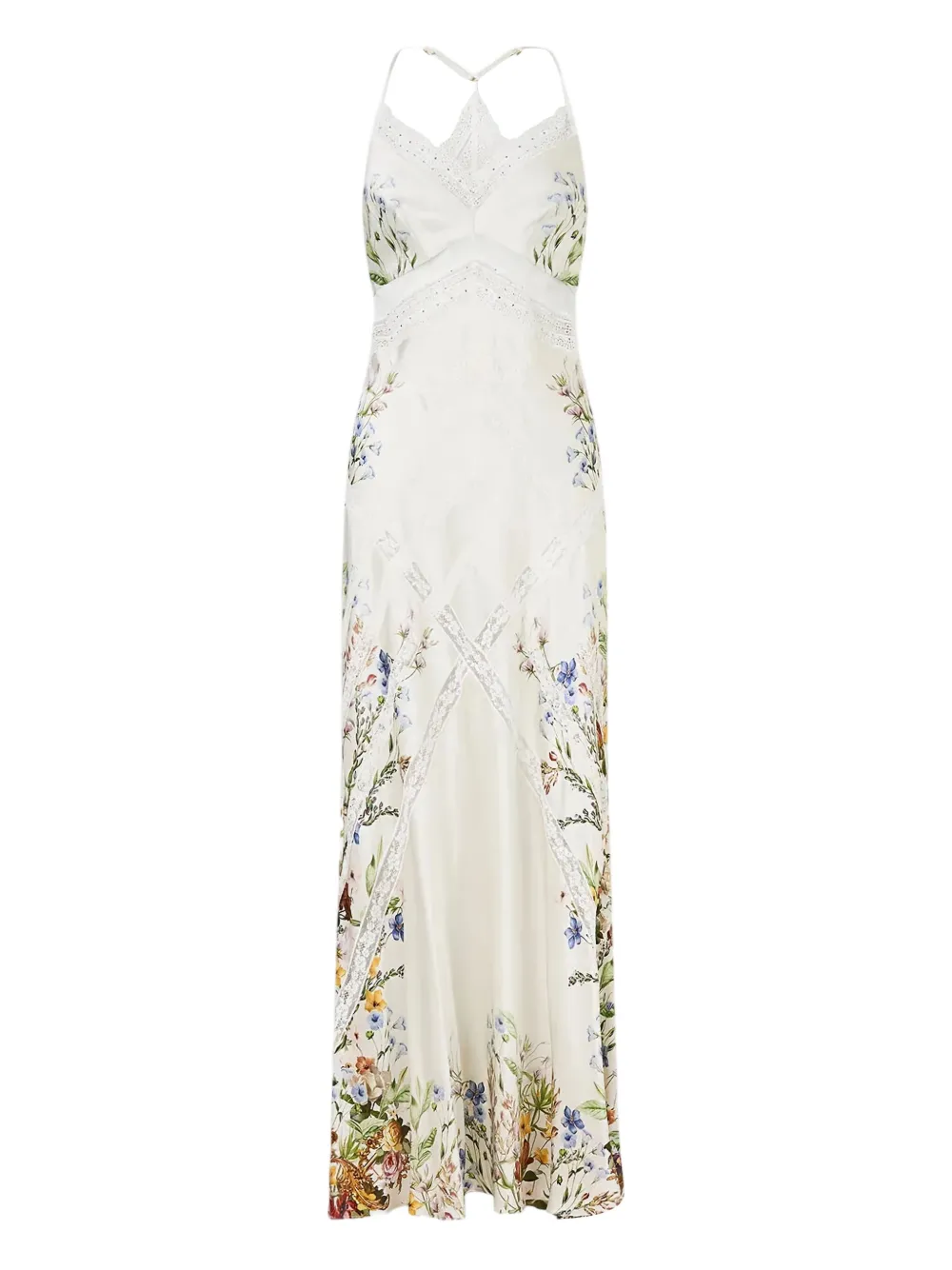 Camilla vestido largo Splice Bias de seda con encaje | blanco | Image 1