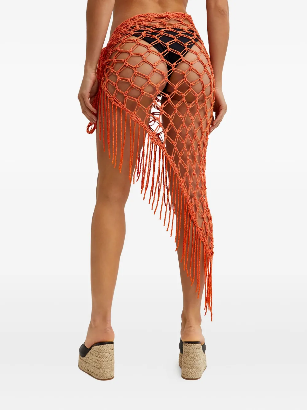 Agua Bendita Catty Crochet Fringed Pareo In Orange