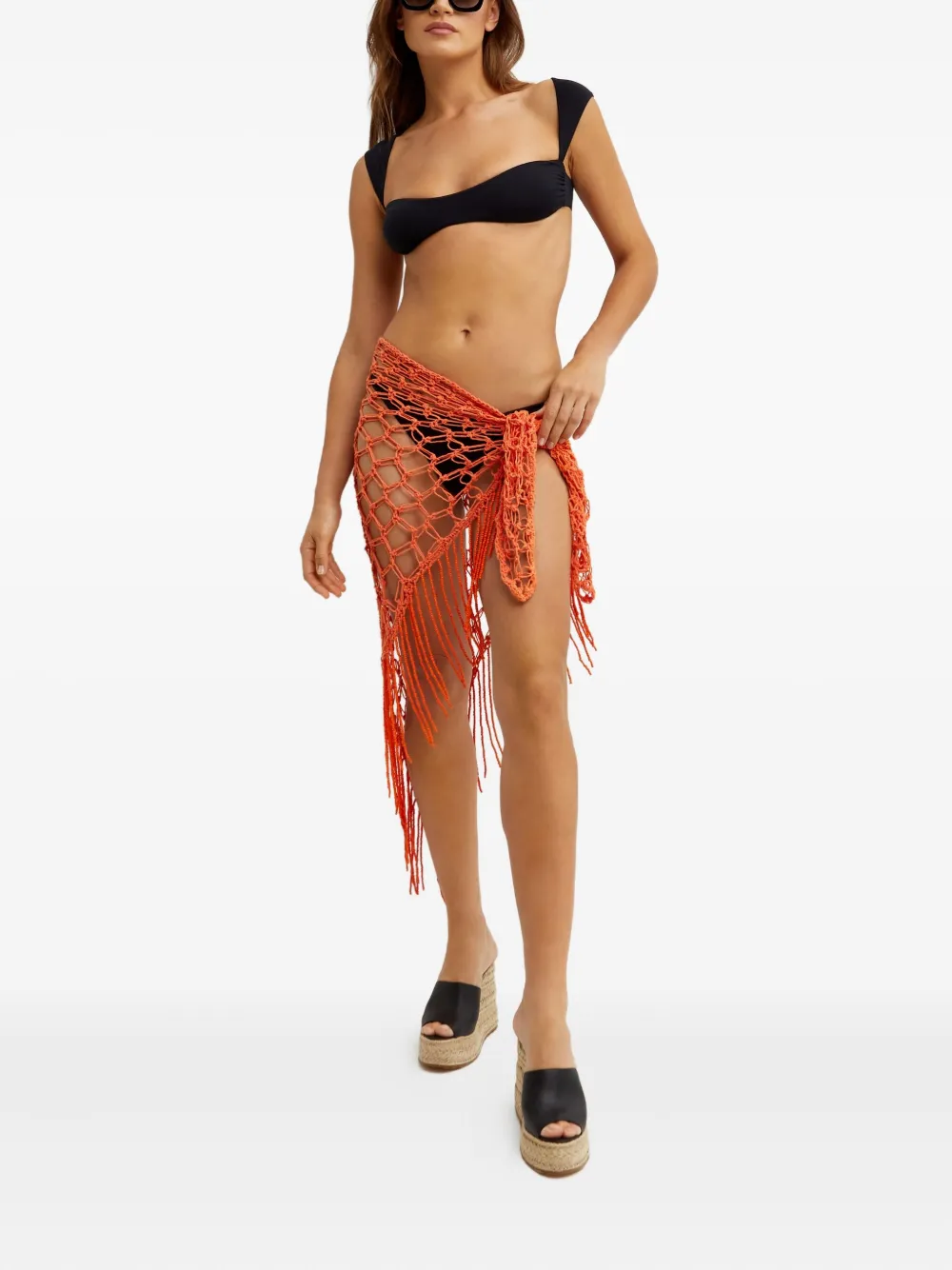 Agua Bendita Catty Crochet Fringed Pareo In Orange