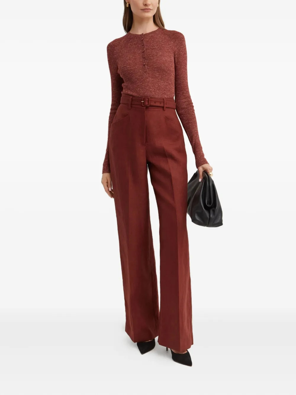 Gabriela Hearst Norman Belted-waist Trousers In Brown