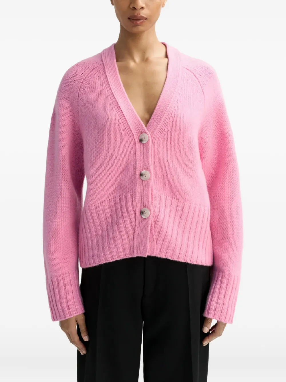  Soft Goat Long-sleeve V-neck Cardigan - Pink 